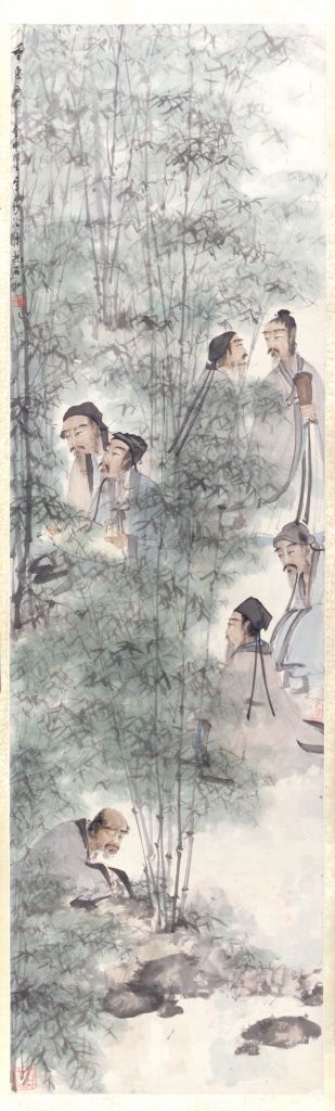 图片[1]-Fu Baoshi Seven Sages in the Bamboo Forest Axis-China Archive